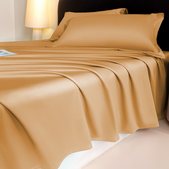 91家纺网 家纺一手货源 找家纺 秀色家纺 2025新款高端新疆长绒棉床单单件纯棉50支贡缎全棉床单双人贡缎加厚被单三件套 莫奈-南瓜橘