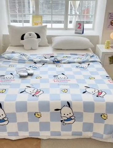 91家纺网 家纺一手货源 找家纺 博雅 2024新款三丽鸥正版系列A类牛奶丝软糯针织棉大豆纤维夏被 针织棉（带防伪标）蓝格帕恰狗