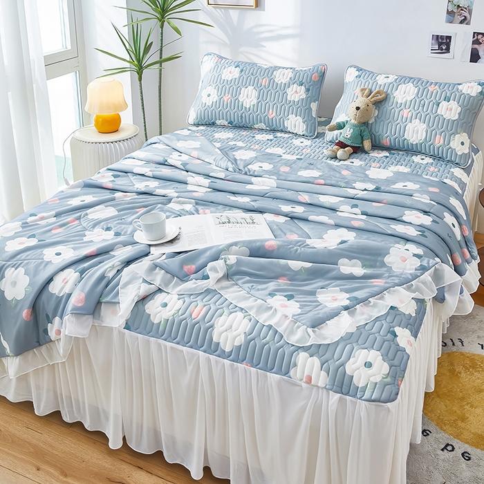 91家纺网 家纺一手货源 找家纺 爱上家居 2024新款印花凉席床裙床单款夏被-床裙款 树莓兰