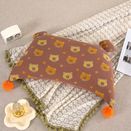 91家纺网 家纺一手货源 找家纺 2025新款直播爆款棉纱卡通毛球荞麦枕 卡通棉纱荞麦咖色