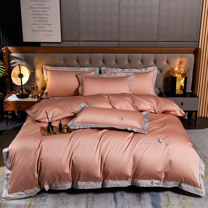 91家纺网 家纺一手货源 找家纺 瑞驰家纺 2024新款A类长绒棉刺绣四件套-雅典娜系列 雅典娜-温柔粉