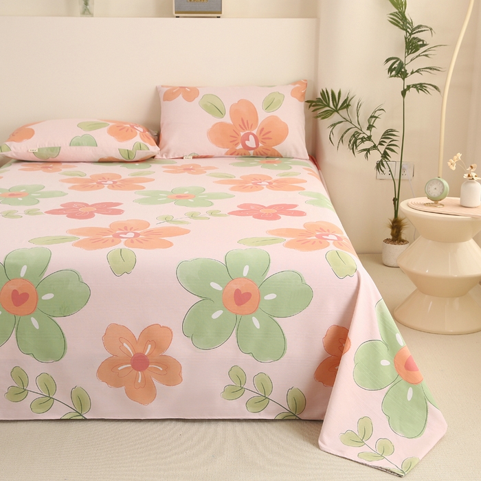 91家纺网 家纺一手货源 找家纺 金泰莱 2025新款三枚段条卷边老粗布凉席三件套床单套件 花恋曲 原棉款