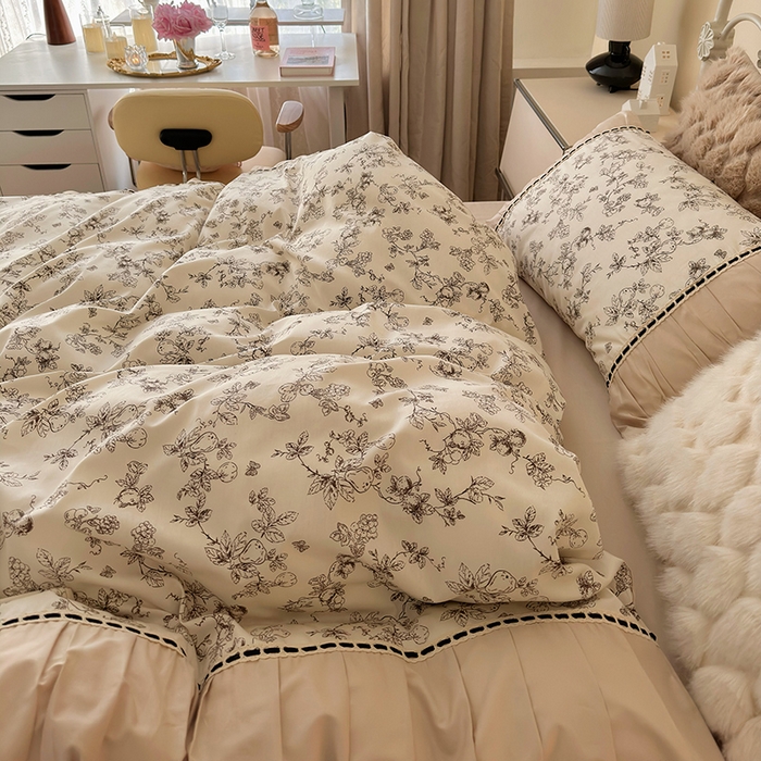 91家纺网 家纺一手货源 找家纺 晨希家居 2024新款复古法式全棉印花四件套 晚风告白