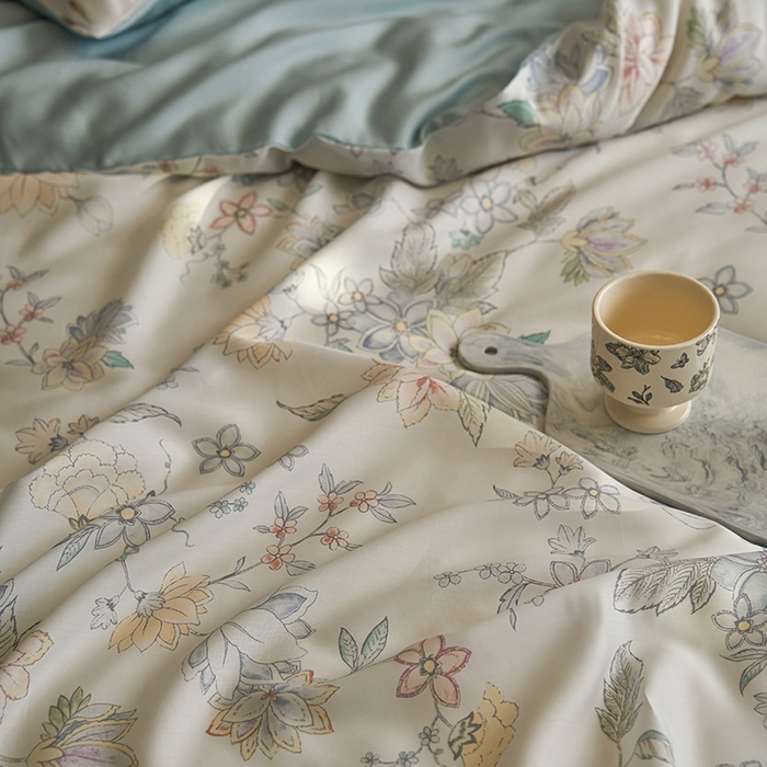 91家纺网 家纺一手货源 找家纺 时年家纺 2024春夏新品莱赛尔天丝印花四件套 春日蜜糖