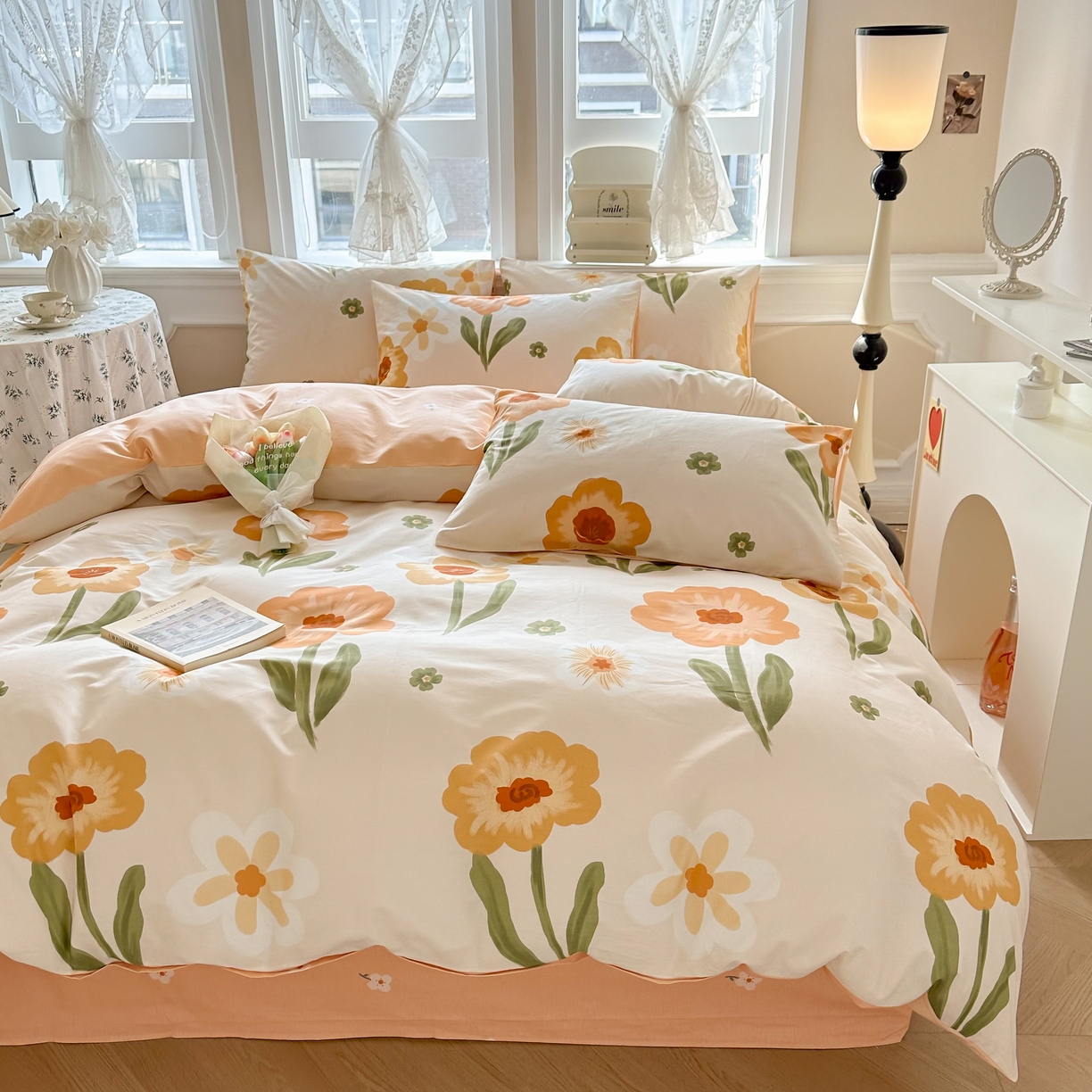 91家纺网 家纺一手货源 找家纺 晨希家居 2024新款小清新全棉印花四件套 花想容