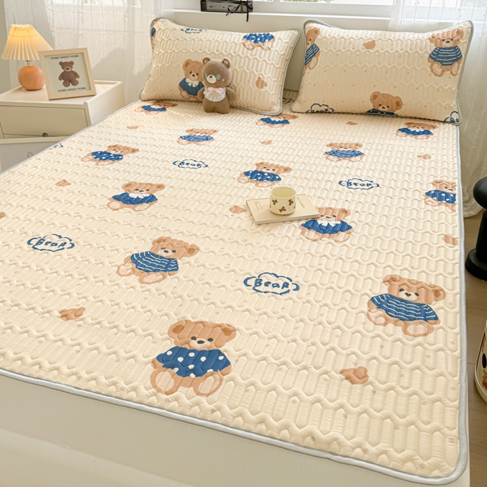 91家纺网 家纺一手货源 找家纺 佰亿莱2024新款小清新印花乳胶凉席 咖啡熊仔