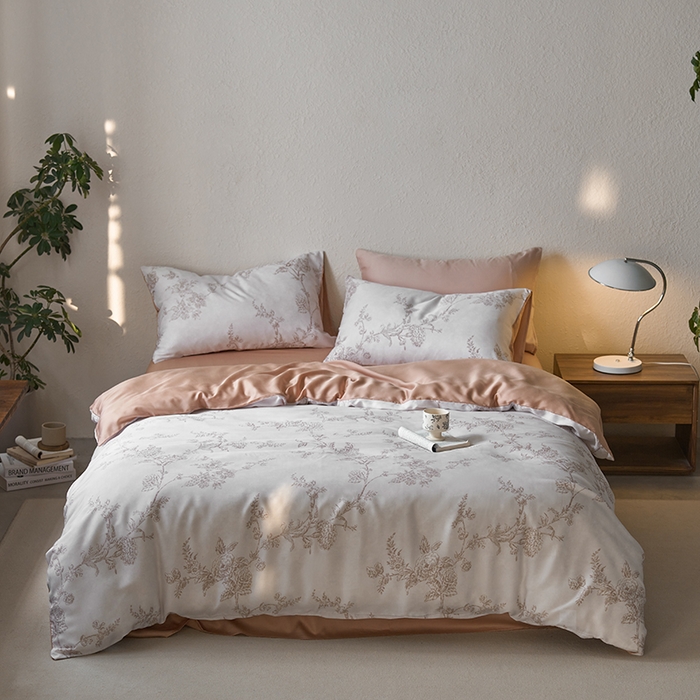 91家纺网 家纺一手货源 找家纺 时年家纺 2024春夏新品莱赛尔天丝印花四件套 美人焦