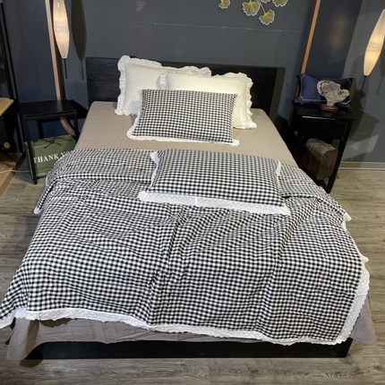 91家纺网 家纺一手货源 找家纺 玖玖爱家纺 2024新款全棉水洗棉被套式多功能夏被四件套 黑白格