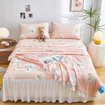 爱上家居 2024新款印花凉席床裙床单款夏被-床裙款 花团