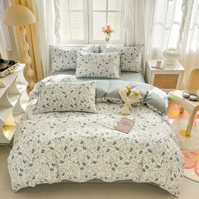 91家纺网 家纺一手货源 找家纺 晨希家居 2024新款小清新全棉印花四件套 花艺