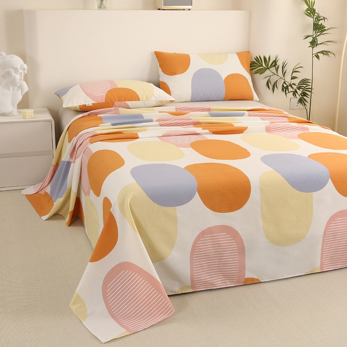 91家纺网 家纺一手货源 找家纺 金泰莱 2025新款三枚段条卷边老粗布凉席三件套床单套件 点尚彩色 原棉款