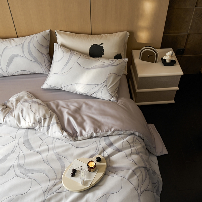 91家纺网 家纺一手货源 找家纺 时年家纺 2024春夏新品莱赛尔天丝印花四件套 卡林