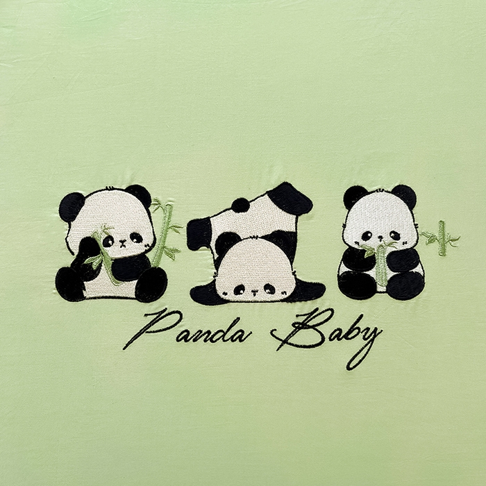 91家纺网 家纺一手货源 找家纺 2024新款A类全棉水洗棉绣花单床笠 熊猫-浅绿