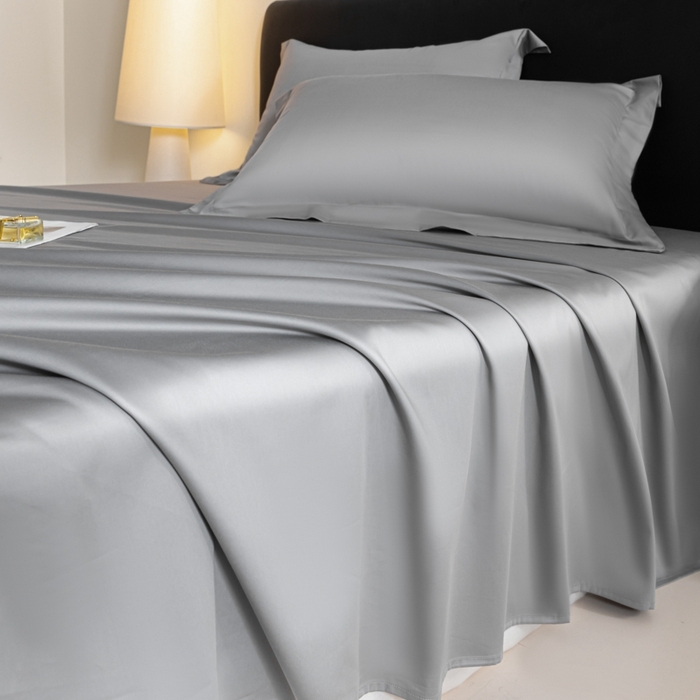 91家纺网 家纺一手货源 找家纺 秀色家纺 2025新款高端新疆长绒棉床单单件纯棉50支贡缎全棉床单双人贡缎加厚被单三件套 莫奈-典雅灰