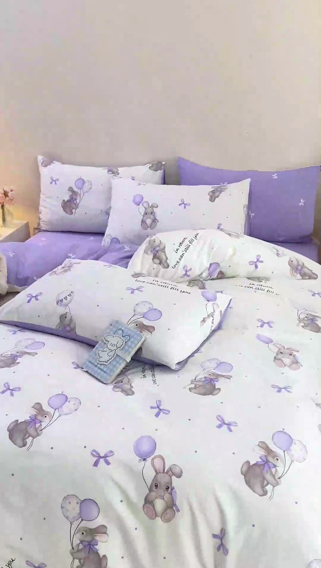 91家纺网 家纺一手货源 找家纺 红粉佳人家纺  2024新款纯棉卡通小清新四件套及单品 兔小呆-1