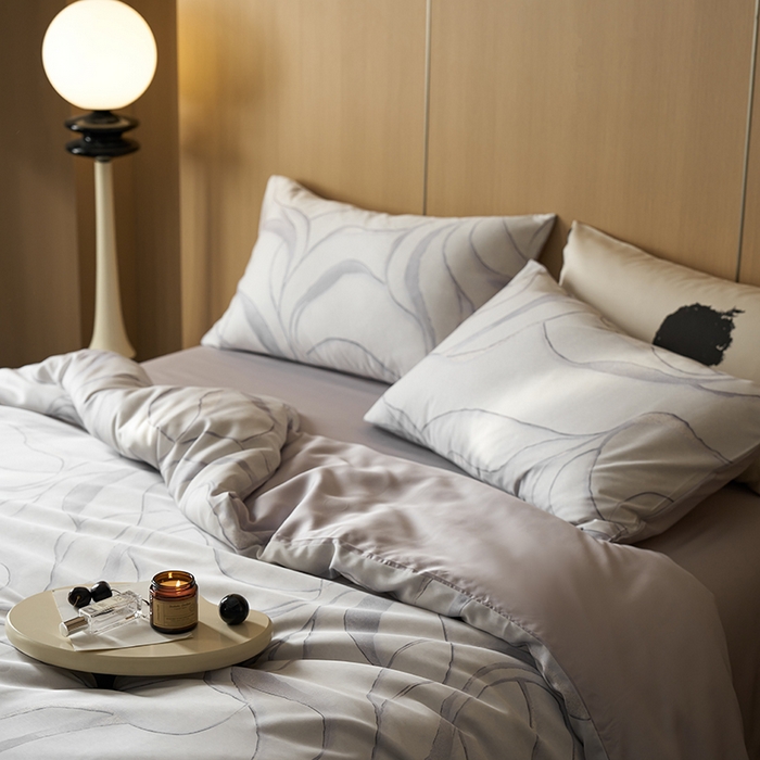 91家纺网 家纺一手货源 找家纺 时年家纺 2024春夏新品莱赛尔天丝印花四件套 卡林