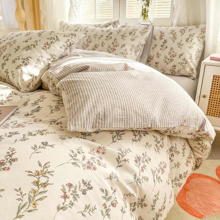 91家纺网 家纺一手货源 找家纺 晨希家居 2024新款小清新全棉印花四件套 诺订