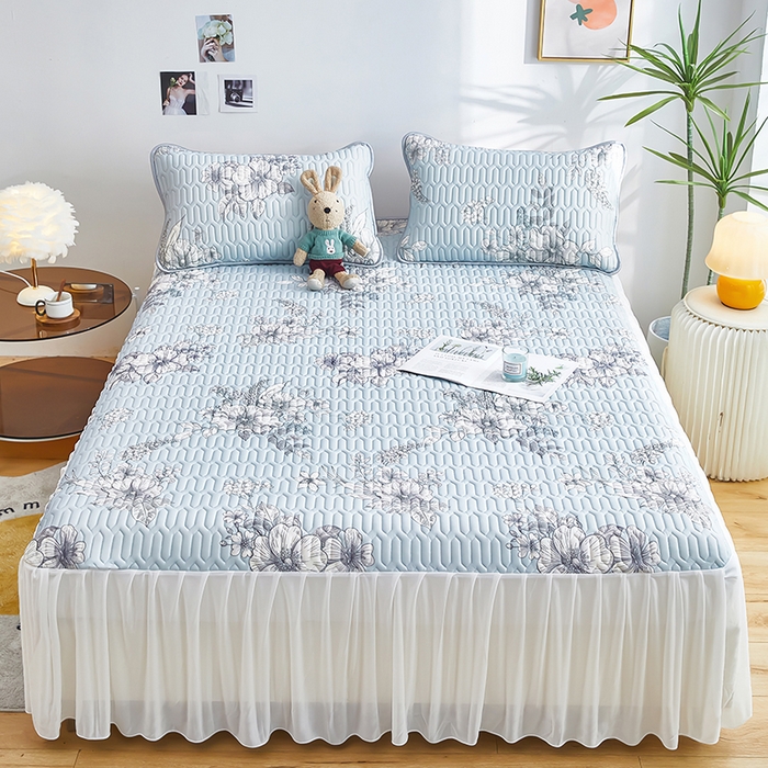 91家纺网 家纺一手货源 找家纺 爱上家居 2024新款印花凉席床裙床单款夏被-床裙款 爱之多