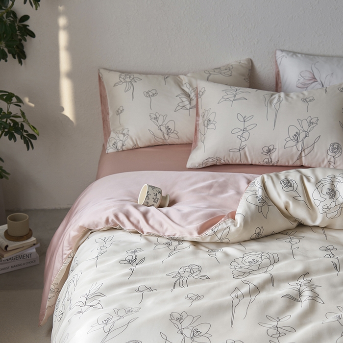 91家纺网 家纺一手货源 找家纺 时年家纺 2024春夏新品莱赛尔天丝印花四件套 菲青