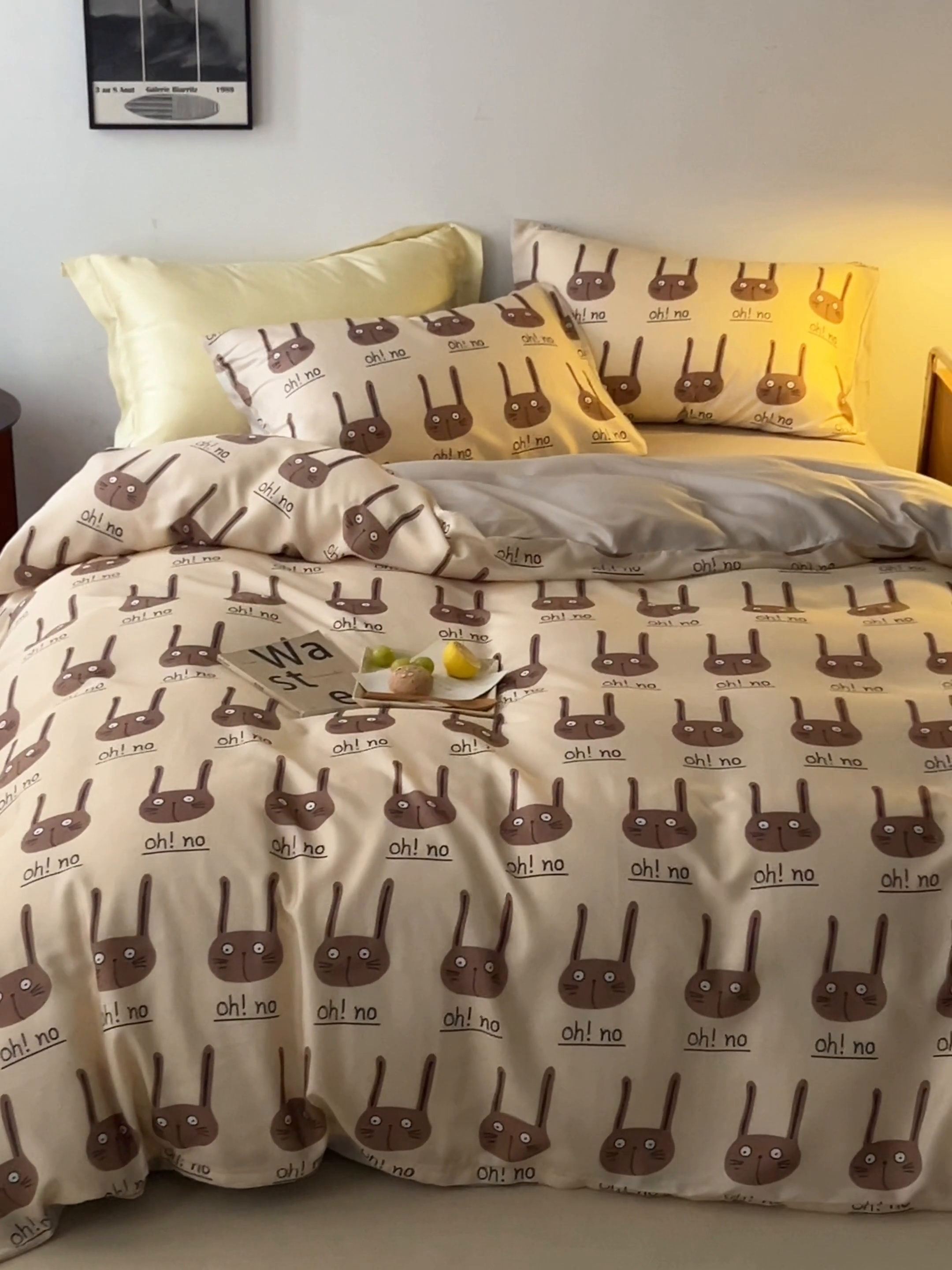 91家纺网 家纺一手货源 找家纺 时年家纺 2024春夏新品莱赛尔天丝印花四件套 长耳兔