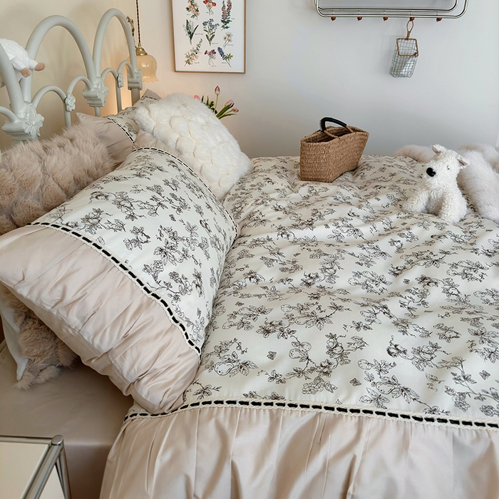 91家纺网 家纺一手货源 找家纺 晨希家居 2024新款复古法式全棉印花四件套 晚风告白