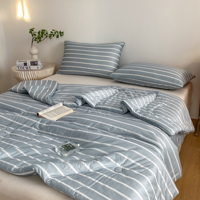 91家纺网 家纺一手货源 找家纺 荔禾家居 A类针织棉无印风夏被 豆蔻-蓝