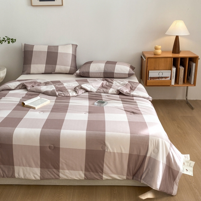 91家纺网 家纺一手货源 找家纺 荔禾家居 A类针织棉无印风夏被 咖大格