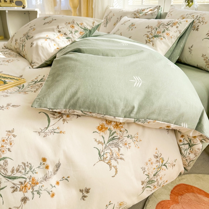 91家纺网 家纺一手货源 找家纺 晨希家居 2024新款小清新全棉印花四件套 微米