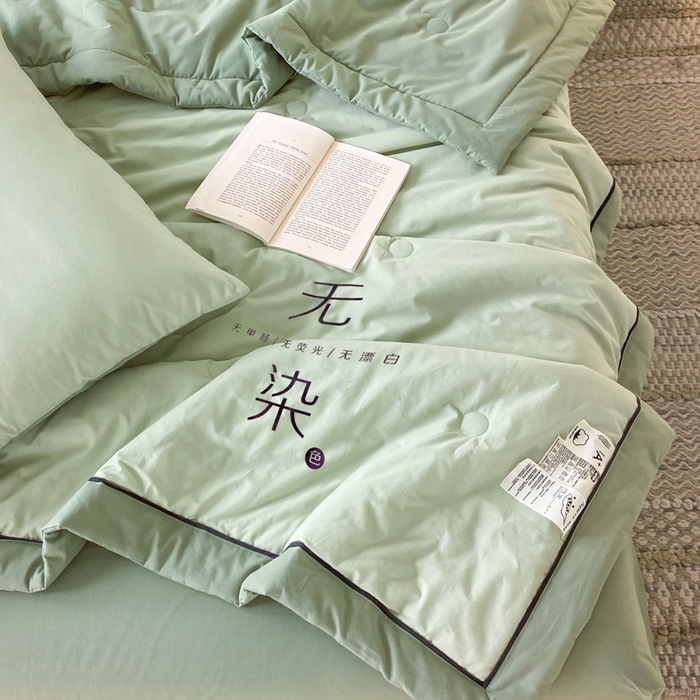 91家纺网 家纺一手货源 找家纺 荔禾家居 2024新款A类全棉水洗棉无染夏被 春辰绿