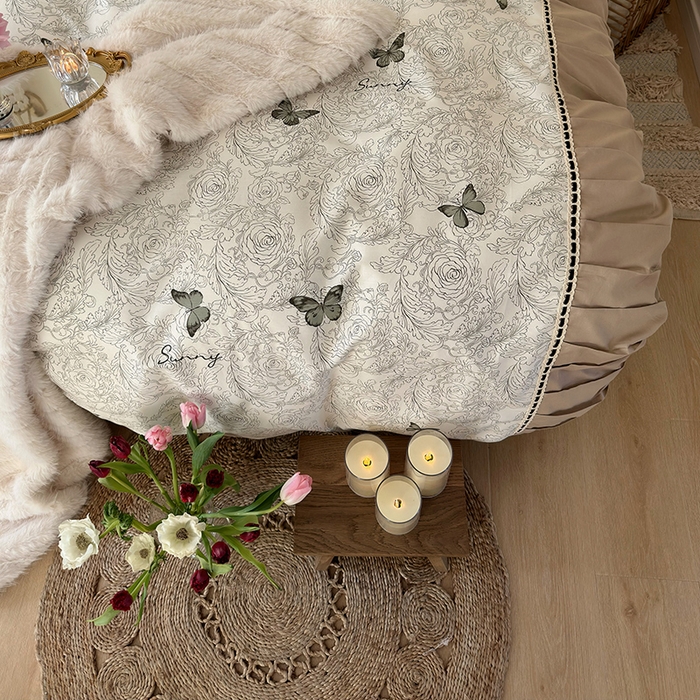 91家纺网 家纺一手货源 找家纺 晨希家居 2024新款复古法式全棉印花四件套 爱丽丝