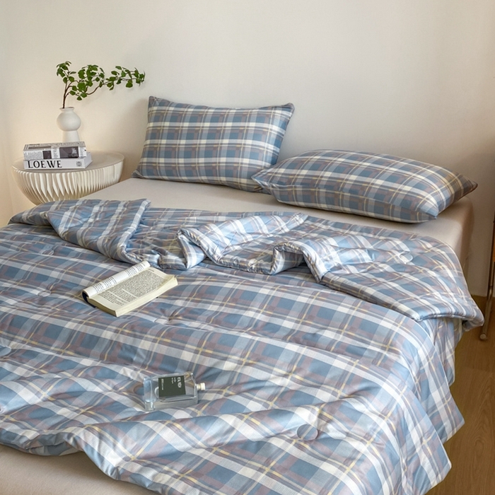 91家纺网 家纺一手货源 找家纺 荔禾家居 A类针织棉无印风夏被 流年蓝