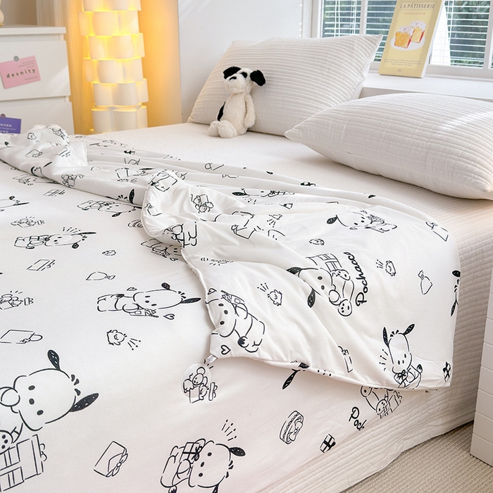 91家纺网 家纺一手货源 找家纺 博雅 2024新款三丽鸥正版系列A类牛奶丝软糯针织棉大豆纤维夏被 针织棉（带防伪标）黑白帕恰狗