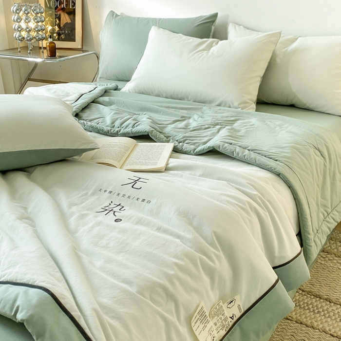 91家纺网 家纺一手货源 找家纺 荔禾家居 2024新款A类全棉水洗棉无染夏被 灌木绿