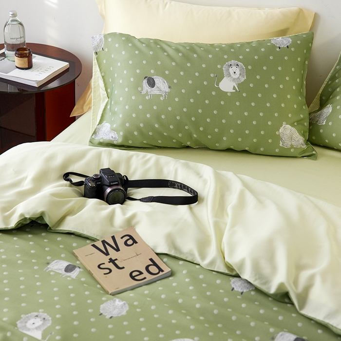 91家纺网 家纺一手货源 找家纺 时年家纺 2024春夏新品莱赛尔天丝印花四件套 辛巴一家