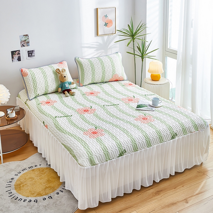 91家纺网 家纺一手货源 找家纺 爱上家居 2024新款印花凉席床裙床单款夏被-床裙款 春天里