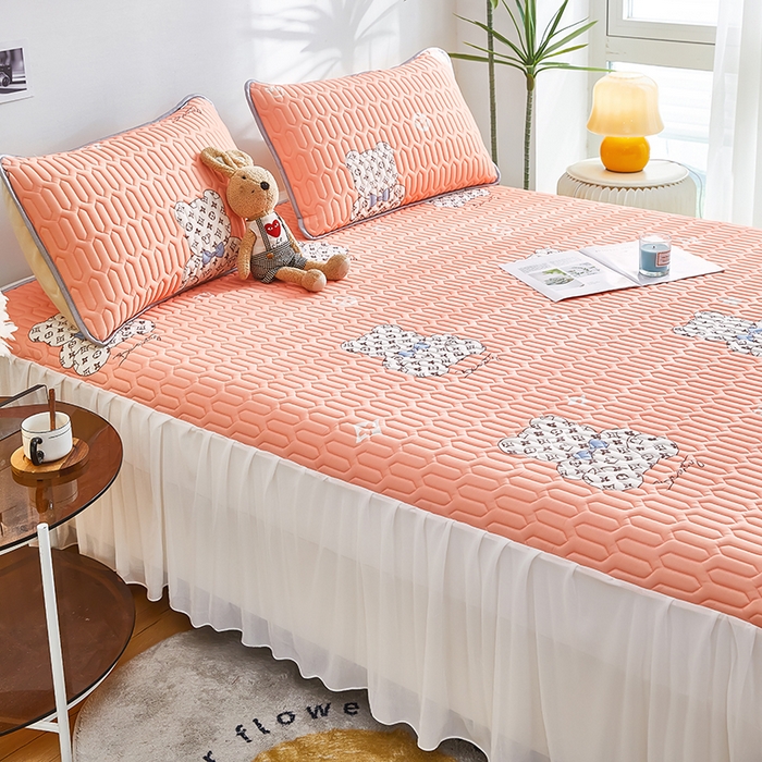 91家纺网 家纺一手货源 找家纺 爱上家居 2024新款印花凉席床裙床单款夏被-床裙款 春日明兰