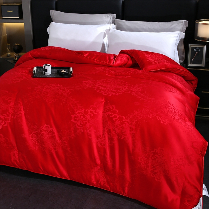 91家纺网 家纺一手货源 找家纺 恒鑫家纺 2025新款提花蚕丝被 大红色