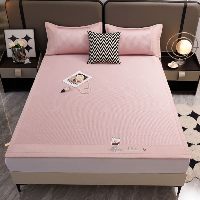 91家纺网 家纺一手货源 找家纺 青雅席业 2025新款A类母婴级刺绣冰豆豆凉席 天鹅湖-粉