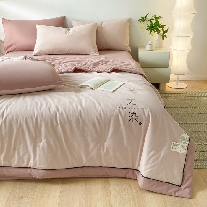 91家纺网 家纺一手货源 找家纺 荔禾家居 2024新款A类全棉水洗棉无染夏被 樱洛粉