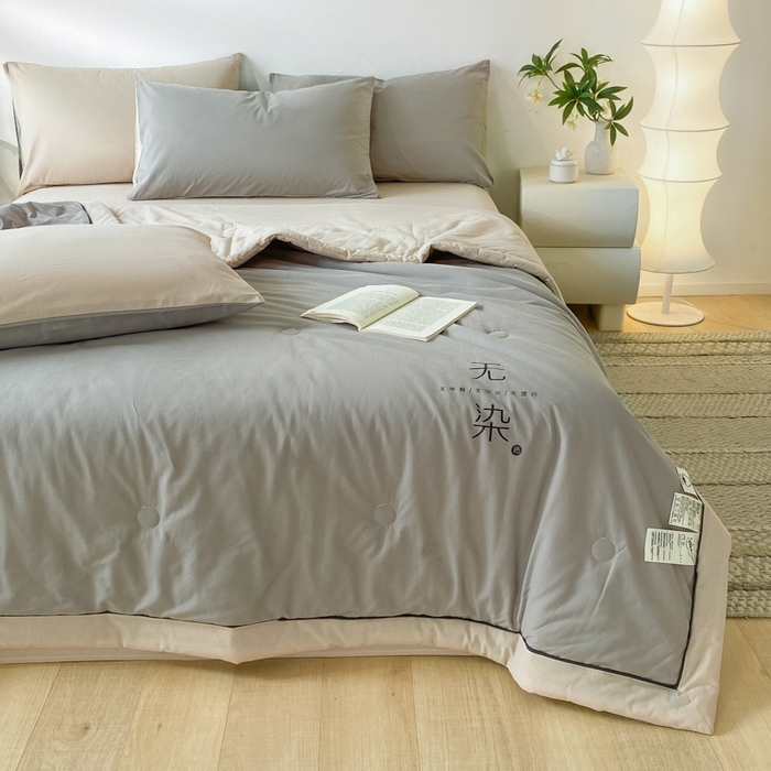 91家纺网 家纺一手货源 找家纺 荔禾家居 2024新款A类全棉水洗棉无染夏被 暮色灰