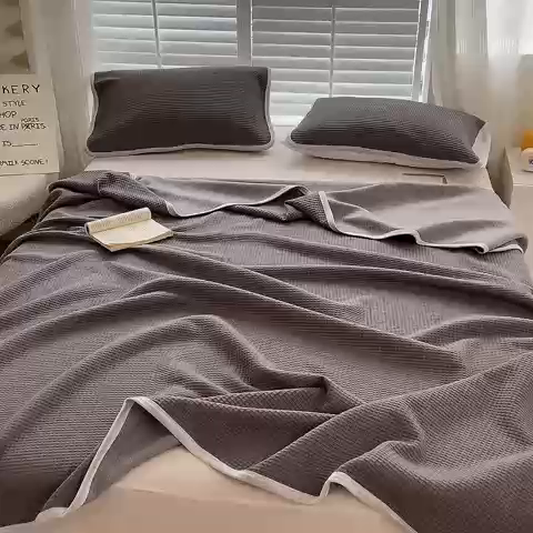 91家纺网 家纺一手货源 找家纺 来菲毛毯 2025新款全棉A类盖毯夏凉被 灰色