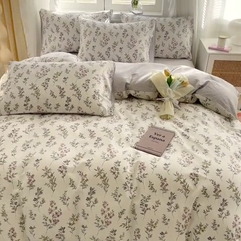 91家纺网 家纺一手货源 找家纺 晨希家居 2024新款小清新全棉印花四件套 诺订