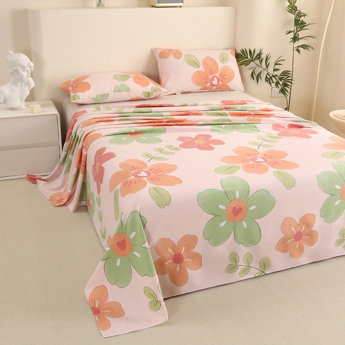 91家纺网 家纺一手货源 找家纺 金泰莱 2025新款三枚段条卷边老粗布凉席三件套床单套件 花恋曲 原棉款