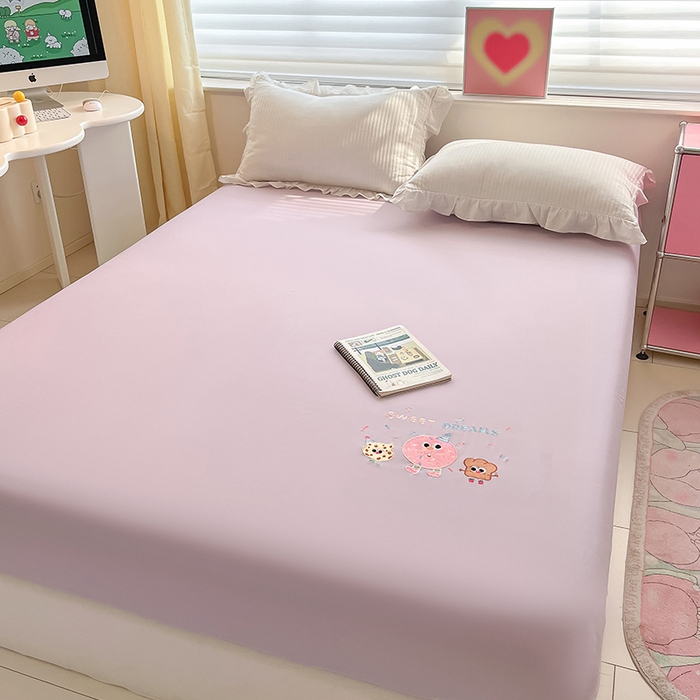 91家纺网 家纺一手货源 找家纺 2024新款A类全棉水洗棉绣花单床笠 甜甜圈-浅紫