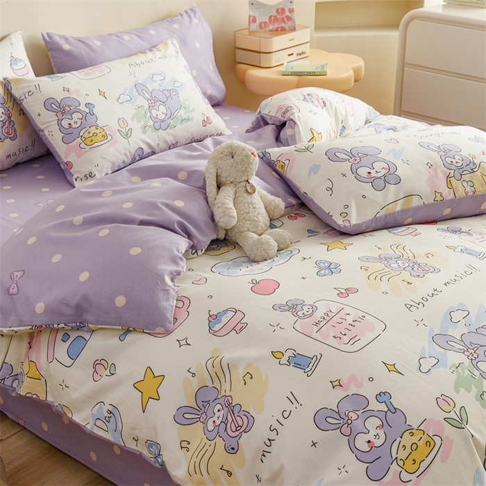 91家纺网 家纺一手货源 找家纺 红粉佳人家纺  2024新款纯棉卡通小清新四件套及单品 星戴璐-1