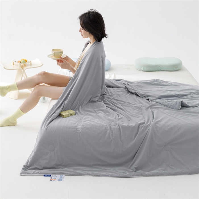 91家纺网 家纺一手货源 找家纺 丝幔家纺 2025新款A类提花绣花凉感夏被 被子被芯 太空灰