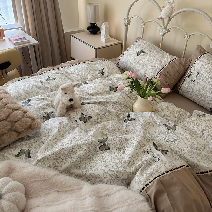 91家纺网 家纺一手货源 找家纺 晨希家居 2024新款复古法式全棉印花四件套 爱丽丝