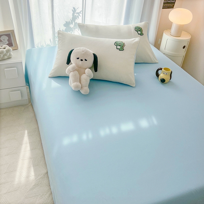 91家纺网 家纺一手货源 找家纺 慕尚 2025新款全棉华夫格毛巾绣四件套 恐龙之王白蓝