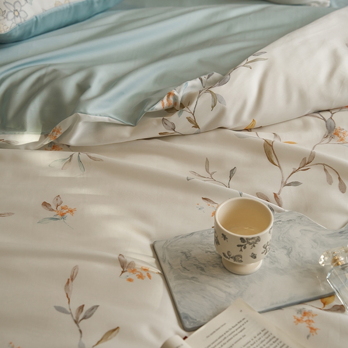 91家纺网 家纺一手货源 找家纺 时年家纺 2024春夏新品莱赛尔天丝印花四件套 清雅