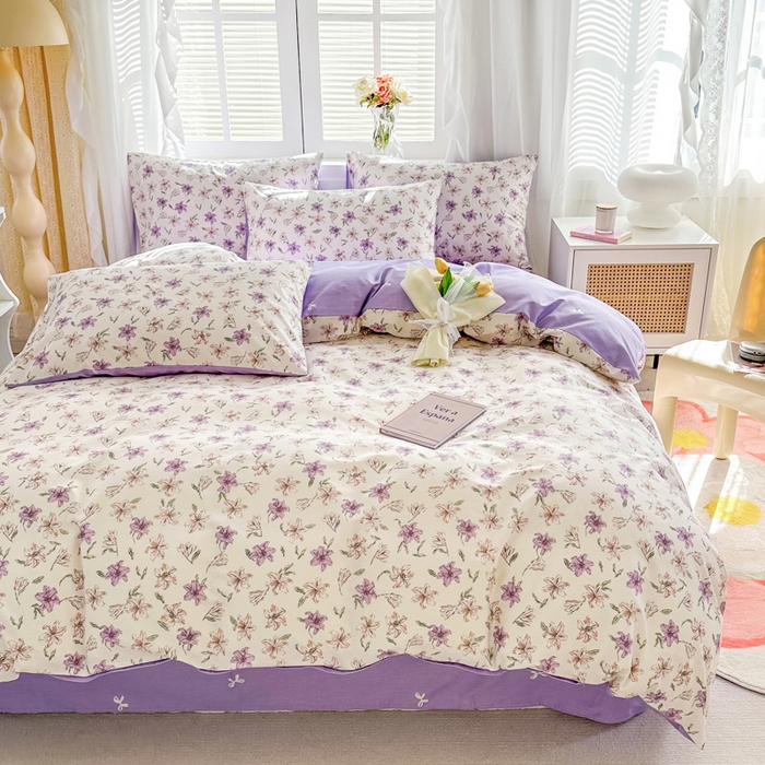 91家纺网 家纺一手货源 找家纺 晨希家居 2024新款小清新全棉印花四件套 茉然